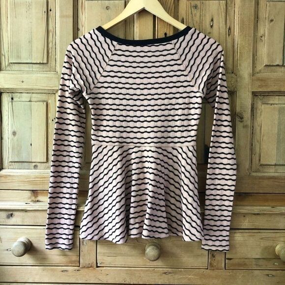 Free People XS‎ Striped Longsleeve Peplum Sweater Blouse - Picture 6 of 6